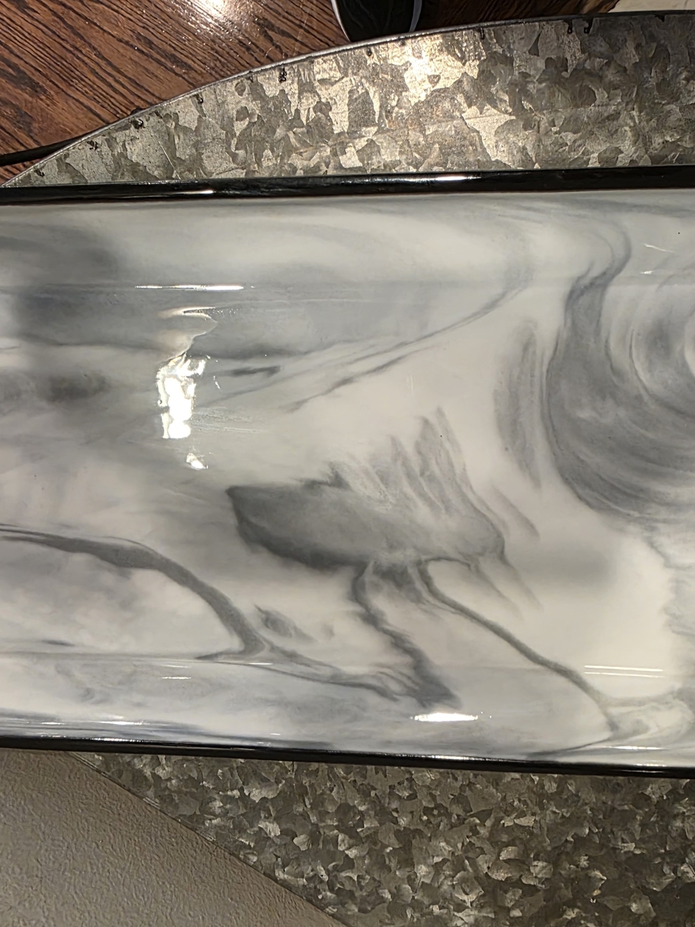 Source Unknown Marble-Effect White and Gray Rectangular Serve Platter